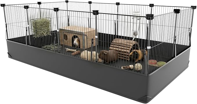 Tresbro Guinea Pig Cage with Waterproof PVC Bottom Liner & One-Hand Release Hook, Triple Fixing C&C Cage for Guinea Pigs, Bunny, Rabbit, Hedgehog, Small Animal Indoor Playpen 48''L x 24''W x 16''H