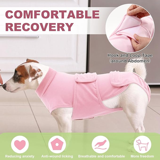 OYX Dog Surgery Recovery Suit, Adjustable Back Dog Onesie for Surgery Female Male, Recovery E-Collar & Cone Alternative Surgical Spay, Breathable Bodysuit Shirt Protect Dog's Prevent Licking, Pink M