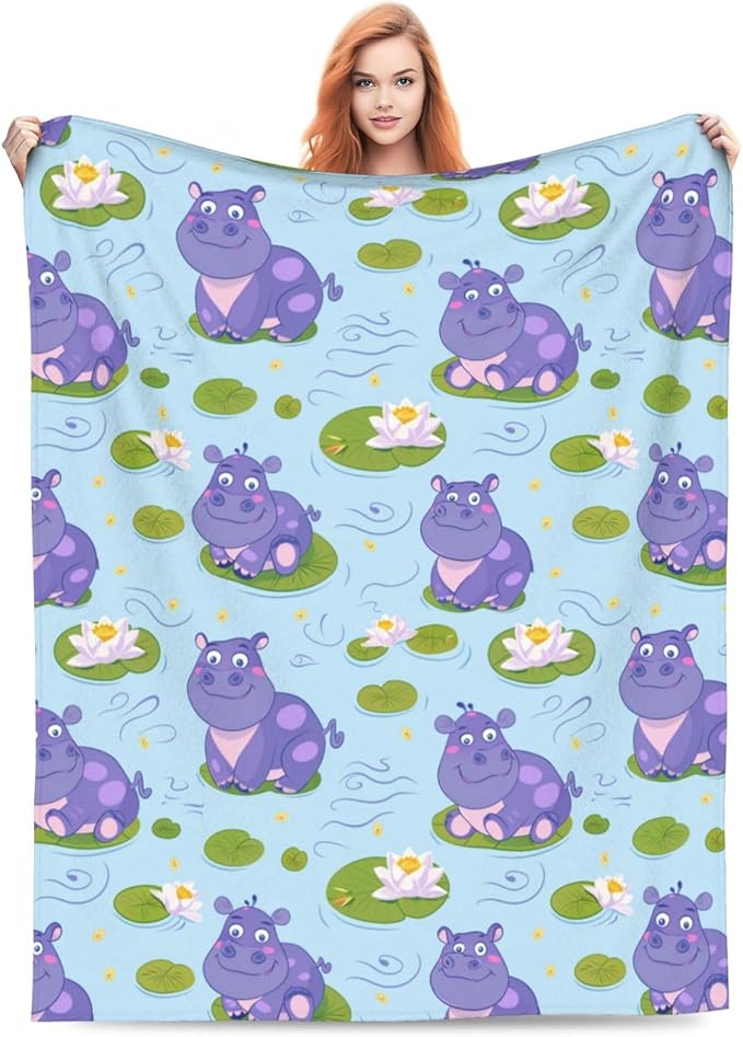 Cute Hippo Blanket Gifts for Women Men Adults Hippo Lovers, Hippos Plush Fleece Throw Blankets, Cozy Soft Warm Bedding Decor for Sofa Living Room Travel 40"x50"