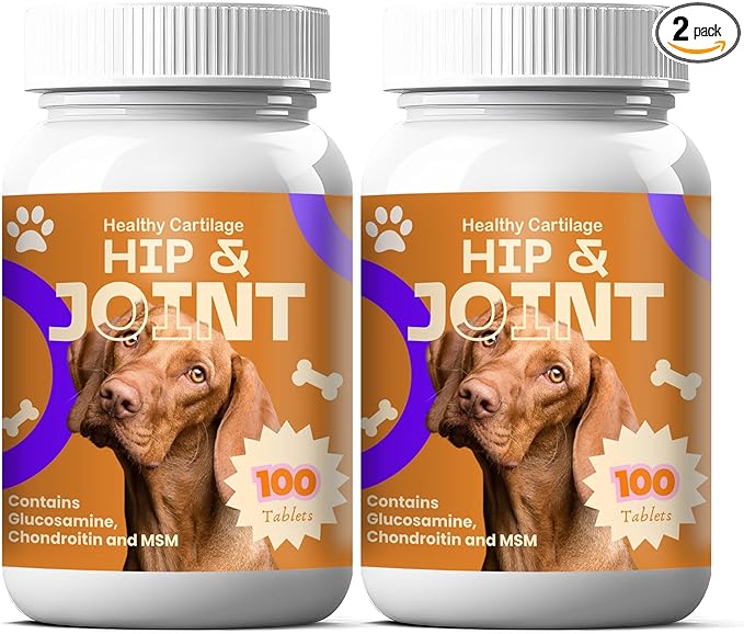 Hip & Joint Supplement for Dogs – Bulk Chewable Tablets with Glucosamine, MSM & Turmeric for Long-Term Joint Wellness – 2 Bottles 200 Chewable Tablets