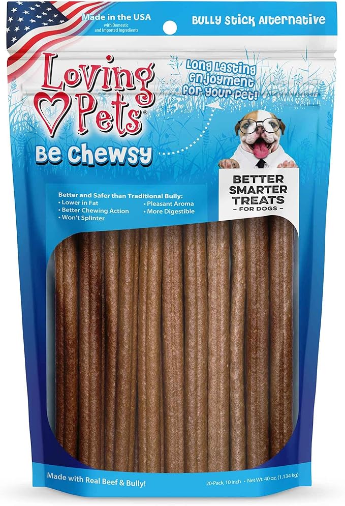Loving Pets Be Chewsy Dog Treat 20 Pack 10" Bully Stick Alternative Chews