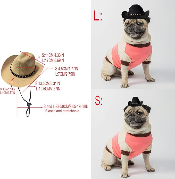 Dog Cowboy Hat Cat Cowboy Hat Pet Cowboy Costume Mini Cowboy Hat for Dogs Cat Holiday Halloween Pet Party Decoration (Khaki, Large)