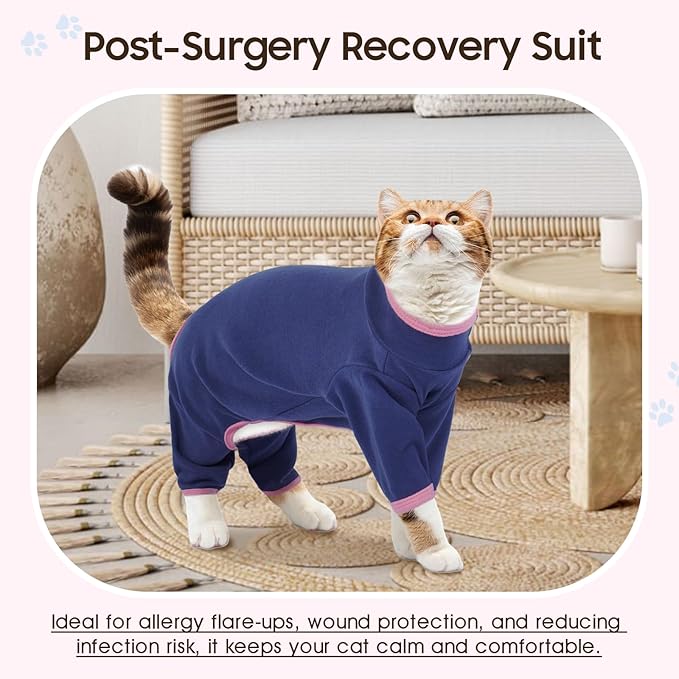 DENTRUN Cat Clothes for Hair Control with Hair Sticky Fabric - Soft Recovery Suit & Breathable Lint-Resistant Cat Sweater for Cats Only, Kitten Onesie Pajamas, XXL, Blue