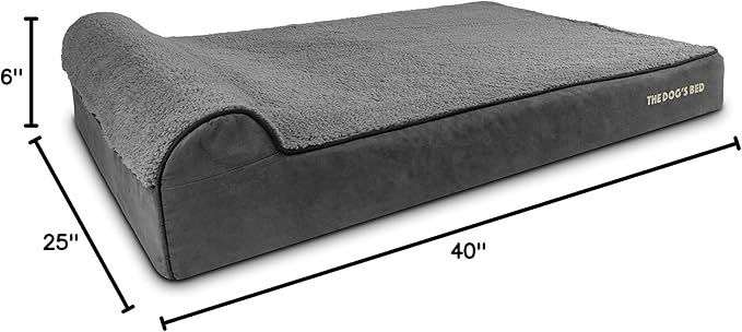 The Dog’s Bed Orthopedic Memory Foam Dog Bed with Headrest, Calming Surface – CertiPUR-Certified Foam, Plush Fabric, Grey Plush, XXL, 6-Inch