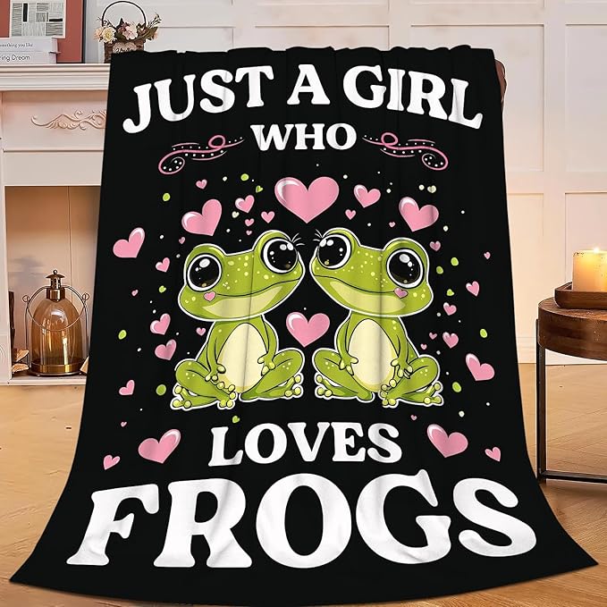 Frog Blanket Just A Girl Who Loves Frogs Cute Cartoon Frog Throw Blanket Gifts for Girls Boys Kids Women Men Adults Super Soft Cozy Plush Fluffy Fuzzy Fleece Blanket Home Decor 60''X80''