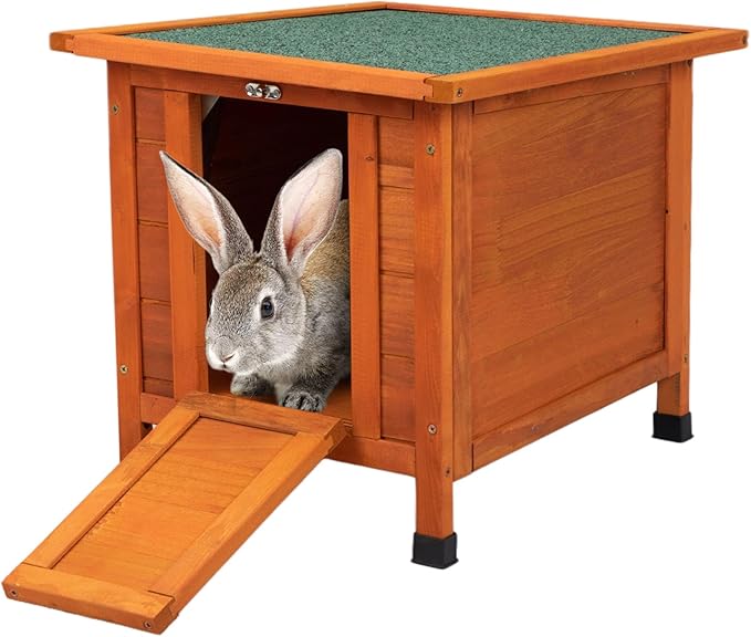 SANDINRAYLI Outdoor Cat House Weatherproof, Wooden Rabbit Hutch Bunny Cage Chicken Coops Shelter with Elevated Floor for Feral Cat/Bunny/Guinea Pig/Duck, Orange