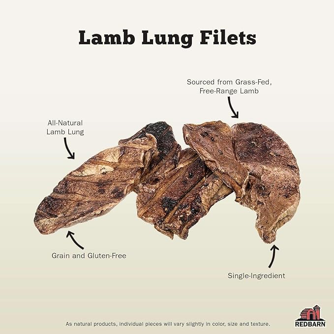 Redbarn Lamb Lung Filets - Oven Roasted Jerky-Style Dog Treats, Flavorful, Tasty & Highly Palatable Chews, Single Ingredient Protein – 10 oz, 1 Bag