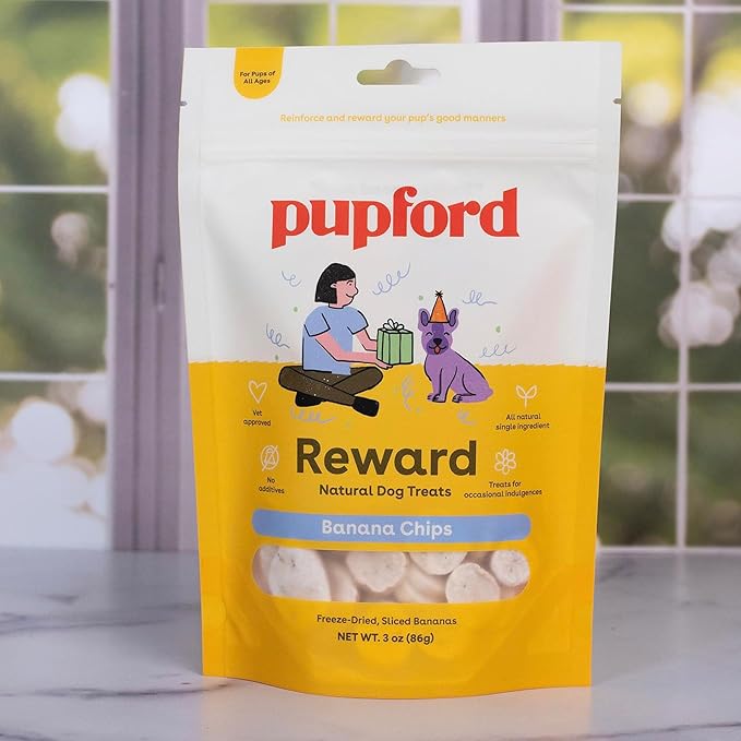 Pupford Freeze Dried Banana Chip Puppy & Dog Treats, Natural, Healthy, Low-Calorie Reward for Small, Medium, and Large Breed Dogs (6 oz)