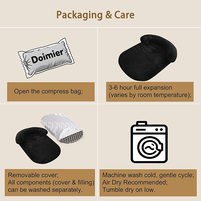 Calming Dog & Cat Beds for Small Medium Dogs Cats, Anti-Anxiety Plush Pets Lounge Couch Sofa Orthopedic Cushion, Soft Fluffy Faux Fur Washable, Fits up to 25 lbs Pets (Oval, Black 26"x20")