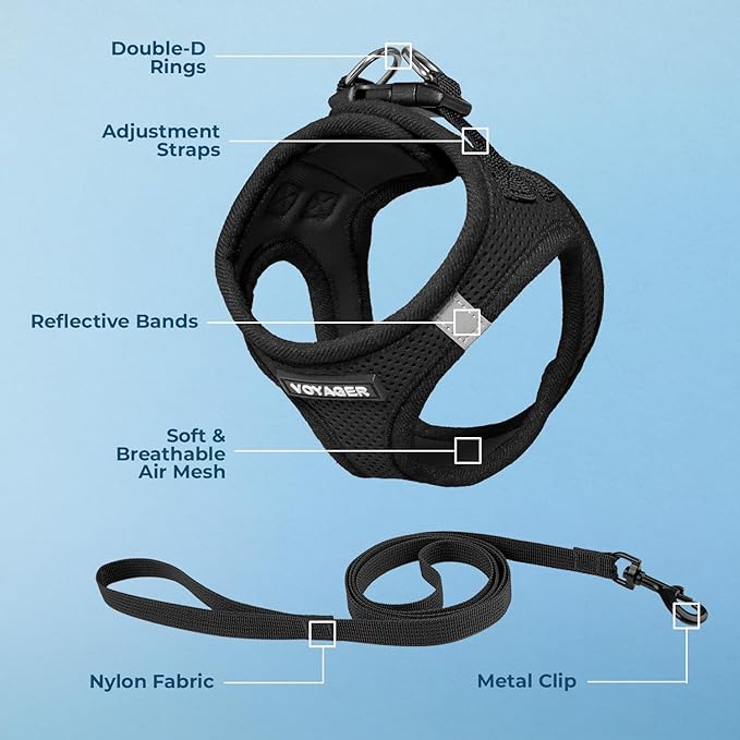 Voyager Step-in Pet Harness - All Weather Mesh, Adjustable Step in Harness for Cats and Dogs by Best Pet Supplies - 307S Black, XS