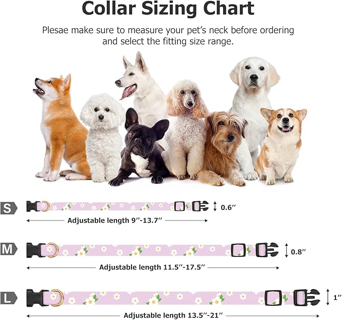 Cotton Handmade Dog Collar Cute and Distinctive Patterns Purple Flower with Pendant for Girl Boy Dogs Collars L