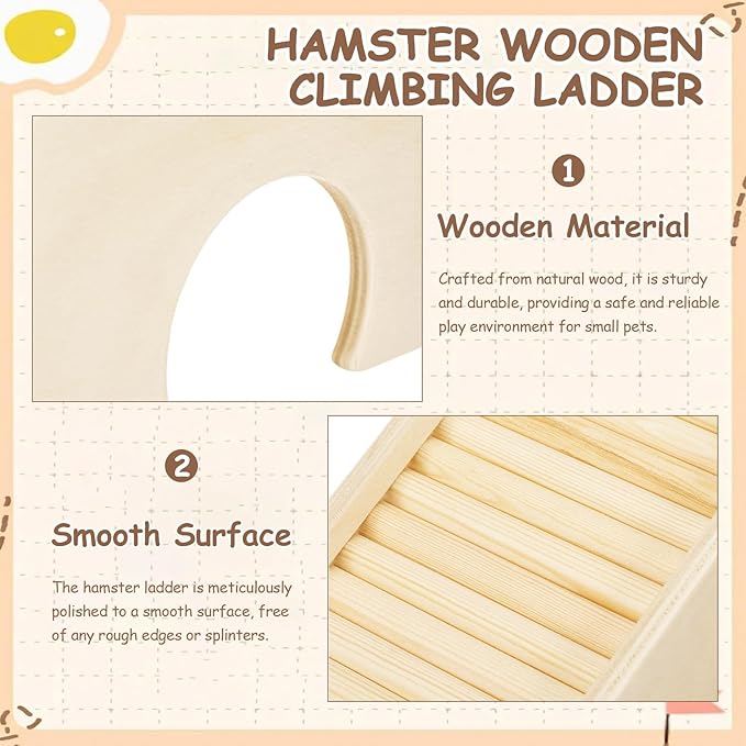 BreezeHug 4 Pcs Hamster Platform Hideout Wooden Tunnel Ladder Playhouse Hamster Game Climbing Toy with Platform Cage Accessories for Small Pets Dwarf Syrian Mice Degus Gerbils Squirrel(Log Cabin)