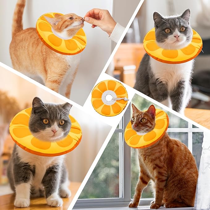 Seyezo Cat Cone Collar Soft, Adjustable Cat Recovery Collars for Small Medium Large Cats, Cute Donut E Collar After Surgery, Anti-Lick Wound Healing Elizabethan Collar for Kittens(Orange, Large)