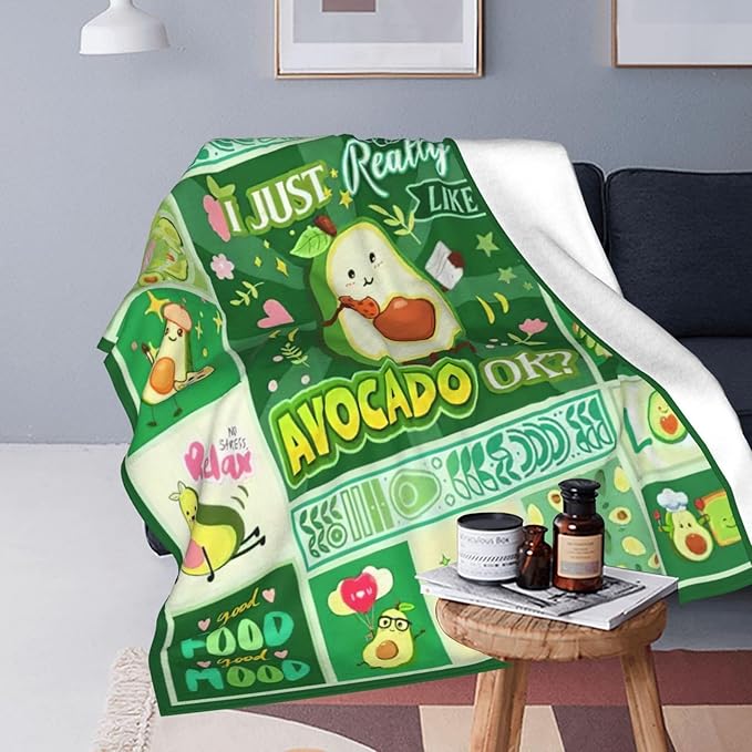 SweetFox Avocado Blanket, Funny Cute Avocado Decor Throw Blanket Gifts for Girls Boys Lovers Super Warm Soft Plush Lightweight Fleece Flannel Winter Bedding Blankets for Kids Adults Women 60"X50"