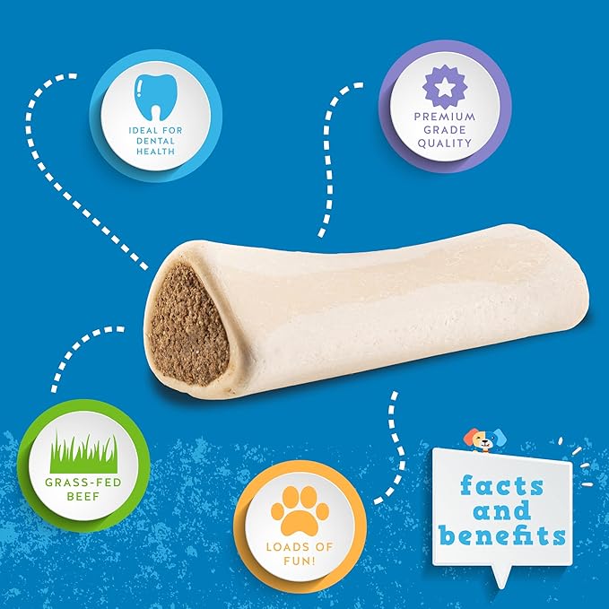 Jack&Pup 5-6" Filled Dog Bones for Large Dogs, Flavored Shin Dog Bones Long Lasting, Stuffed Bone for Dogs, High Protein, Variety Pack - Bully Stick, Bacon and Cheese, Peanut Butter Flavor - 3 Pack