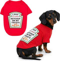 Parisian Pet Dog Shirt - Embroidered “I Put Ketchup on My Treats“ - 100% Cotton and Polyester Doggy Clothes - Sleeved, Lightweight Costume for Dogs - Red Puppy Shirts for Large Dogs - XL