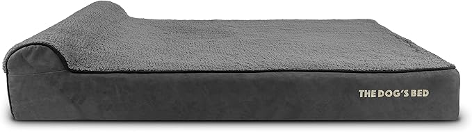 The Dog’s Bed Orthopedic Memory Foam Dog Bed with Headrest, Calming Surface – CertiPUR-Certified Foam, Plush Fabric, Grey Plush, XXL, 6-Inch