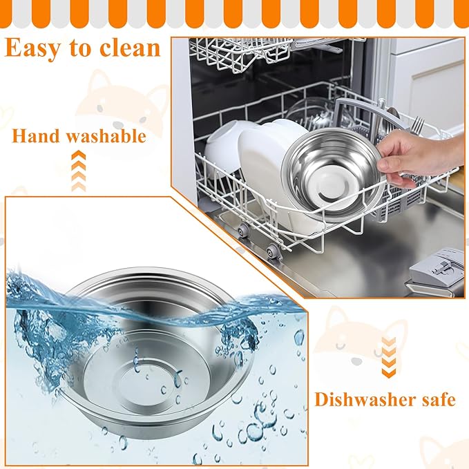 12 Pcs Stainless Steel Cat Bowls Bulk, 5.5 Inch Wide Flat Metal Cats Food Bowl Silver Thickened Replacement Basic Kitty Plates Whisker Friendly Fatigue Relief for Cat Puppies