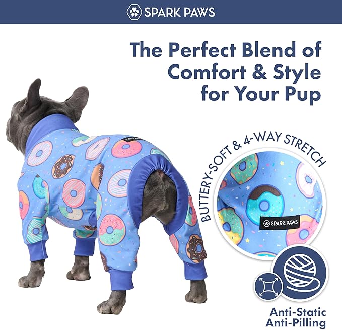 Spark Paws Dog Pajama, Dog Recovery Suit Male, Onesie, Ultra-Soft and 4-Way Stretch, for Small Medium and Large Breeds - Donuts - M