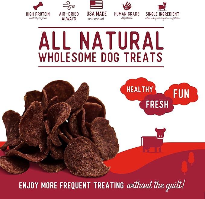 Beg & Barker Beef Chips for Dogs (3.5 Ounce, Pack of 2) - Single Ingredient Dog Treats Made for Large & Small Dogs Protein Human Grade Dog Treats Made from Real Meat Beef, Made in USA
