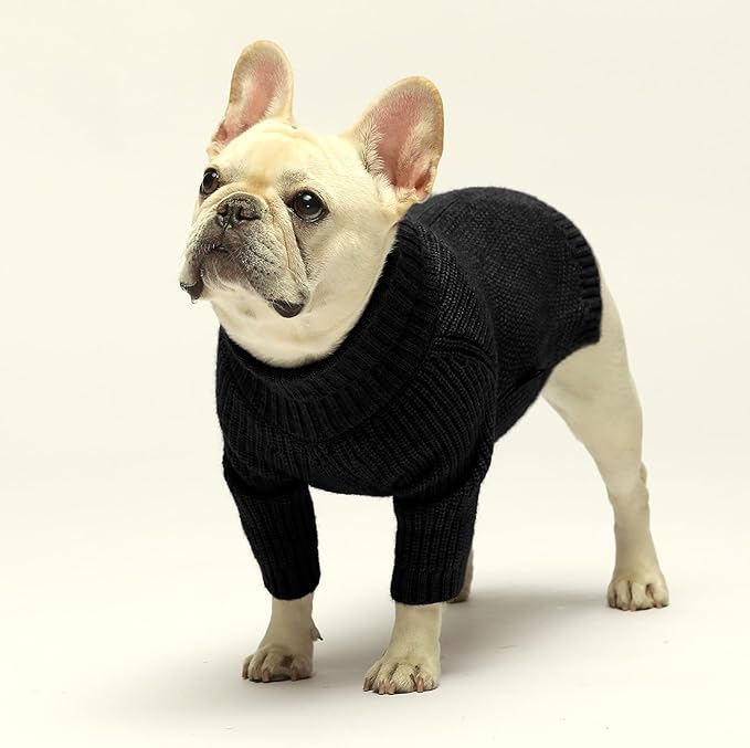 Fitwarm Dog Turtleneck Sweater, Thermal Knitted Pet Coat, Dog Winter Clothes for Small Dogs, Cat Apparel, Black, Small