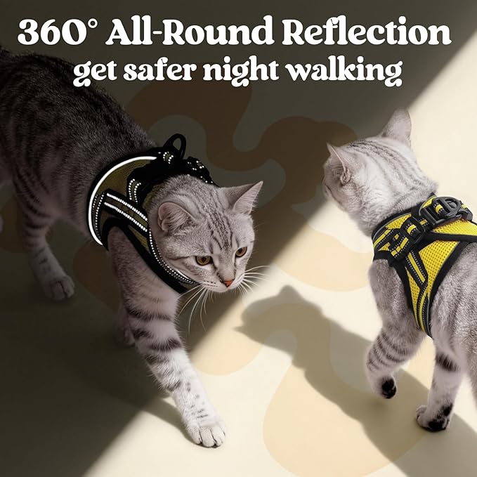 rabbitgoo Cat Harness and Leash Set for Walking Escape Proof, Adjustable Soft Kittens Vest with Reflective Strip for Cats, Comfortable Outdoor Vest, Bright Yellow, M