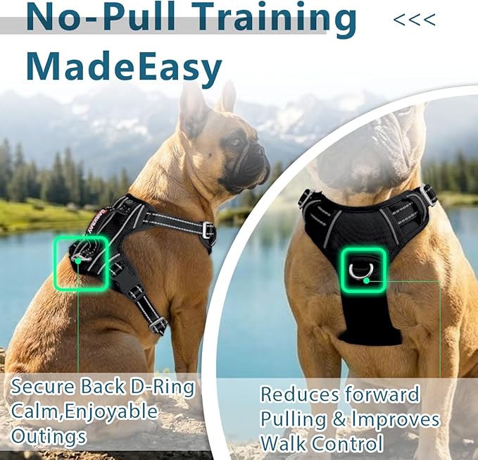 BARKBAY Dog Harness No Pull Oxford with ID Tag Pocket - Heavy Duty, Reflective, Easy Control for Large Dogs(Black Oxford,L)