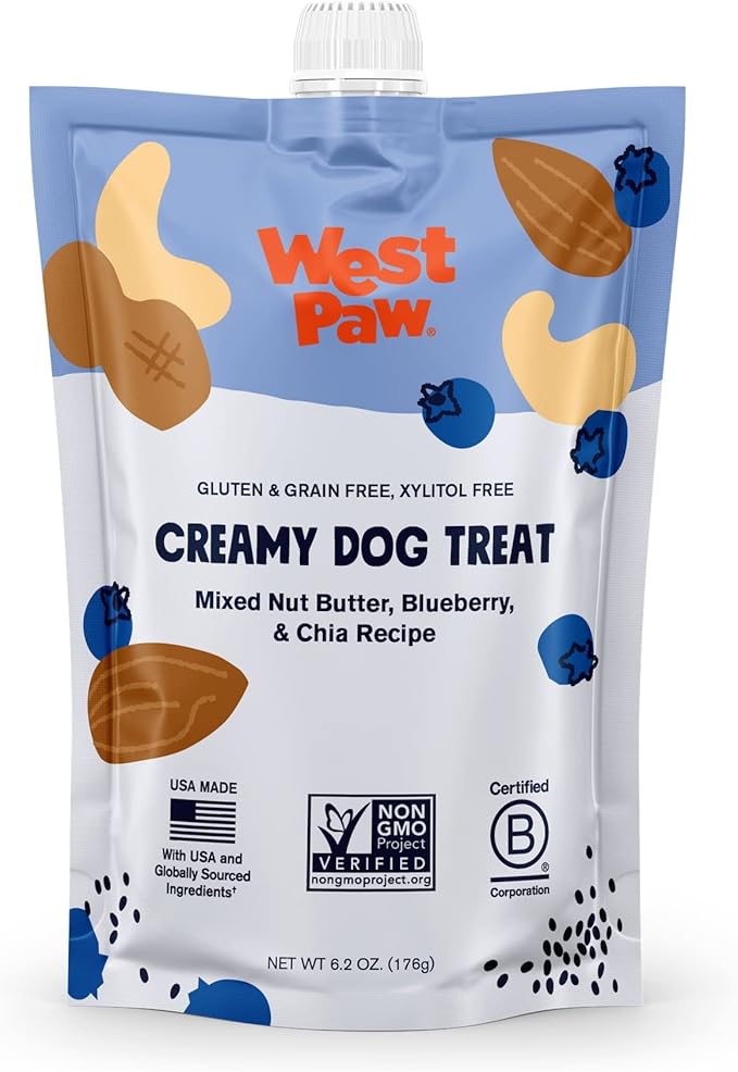 WEST PAW Nut Butter Blueberry and Chia Seed Creamy Dog Treats, 6.2 oz.