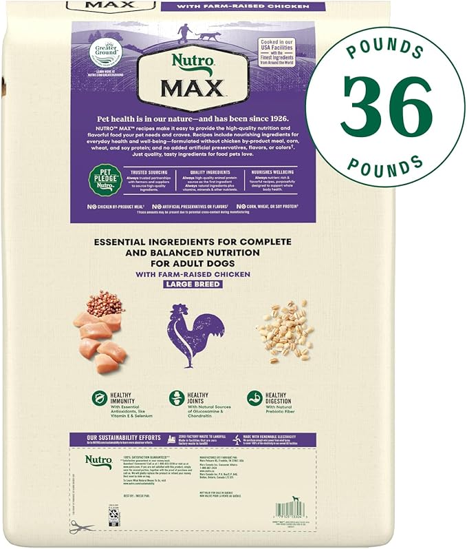 Nutro Max Dry Dog Food, Adult Dog Food Dry Recipe for Large Breeds with Farm-Raised Chicken, 36 lb. Bag