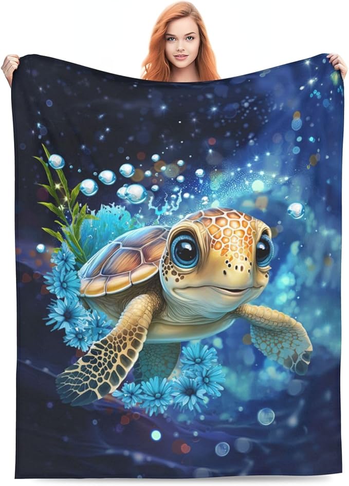 Turtle Blanket Sea Turtle Throw Blankets Cozy Fleece Flannel Blanket Lightweight Bedding Blanket Turtle Gifts Stuff for Girls Boys Women Lovers Adults Decor for Couch Sofa Bed 50"X40"