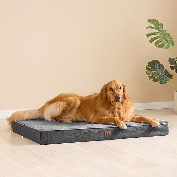 EHEYCIGA Orthopedic Dog Bed Waterproof 41"x27", Memory Foam Pet Bed for XLarged Dogs, Washable Pet Mat with Removable Cover, Dark Grey