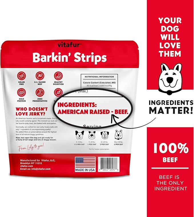Barkin Burger Strips Made of only Beef Jerky Grain-Free Dog Treats 12 oz Pack - Premium One-Ingredient, All-Natural, Low-Fat, Lean Protein Jerky Treats for Dogs and Breeds