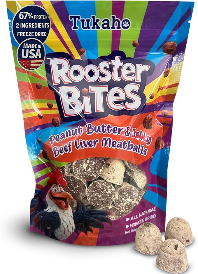 Rooster Bites Peanut Butter Beef Liver Dog Treats – Only 2 Ingredient Freeze Dried Training Treats for Dogs & Cats – High Protein, All Natural, Made in USA – Picky Eater Approved