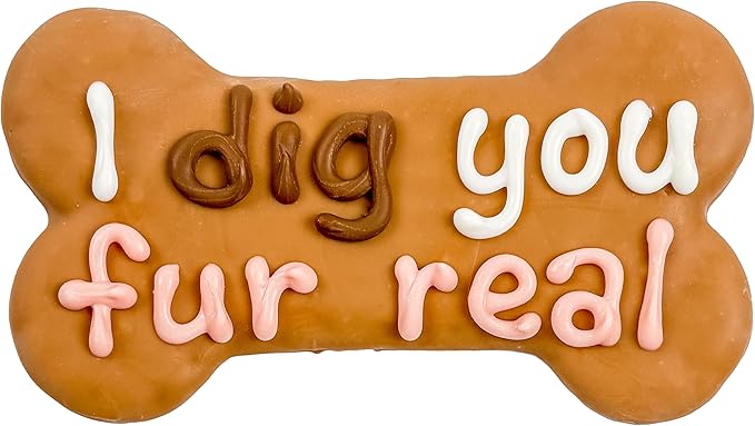 Wufers Dog Cookie – I Dig You Fur Real Bone – Decorated Crunchy Dog Cookie Bone, Great Gift or Treat to Show Your Love