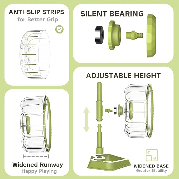 Hamster Wheel, Quiet Spinner Hamster Running Exercise Wheel with Adjustable Stand for Small Animals Syrian Dwarf Gerbils Mice (Green, Medium(7.6 inch))