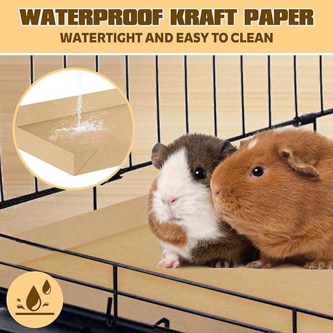 Guinea Pig Cage Liners,Disposable Large Liner Bag for Guinea Pig Cage Bottom,Water-Resistant Kraft Paper, Guinea Pig Cage Accessories, 48"x 24" (8 Pack)