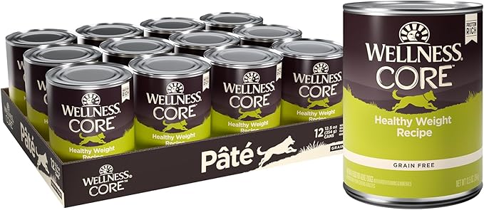 Wellness CORE Natural Wet Grain Free Canned Weight Management Dog Food, 12.5-Ounce Can (Pack of 12)