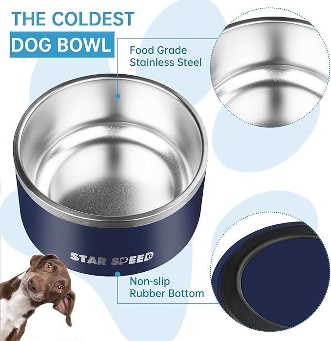 100oz Stainless Steel Dog Bowl. Dog Food Water Bowls with Non-Slip Rubber Bottom, Double Wall Dog Bowl for Small Medium Large Dogs, Dishwasher Safe,Navy Blue