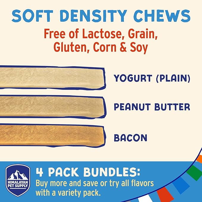 Himalayan Dog Chew Yogurt Sticks, Bacon Flavor, Dog Treats with Prebiotics, Probiotics & Protein, Digestive Support, Lactose & Gluten Free, Natural Dog Treat for All Breeds, Made in America, 4 pk