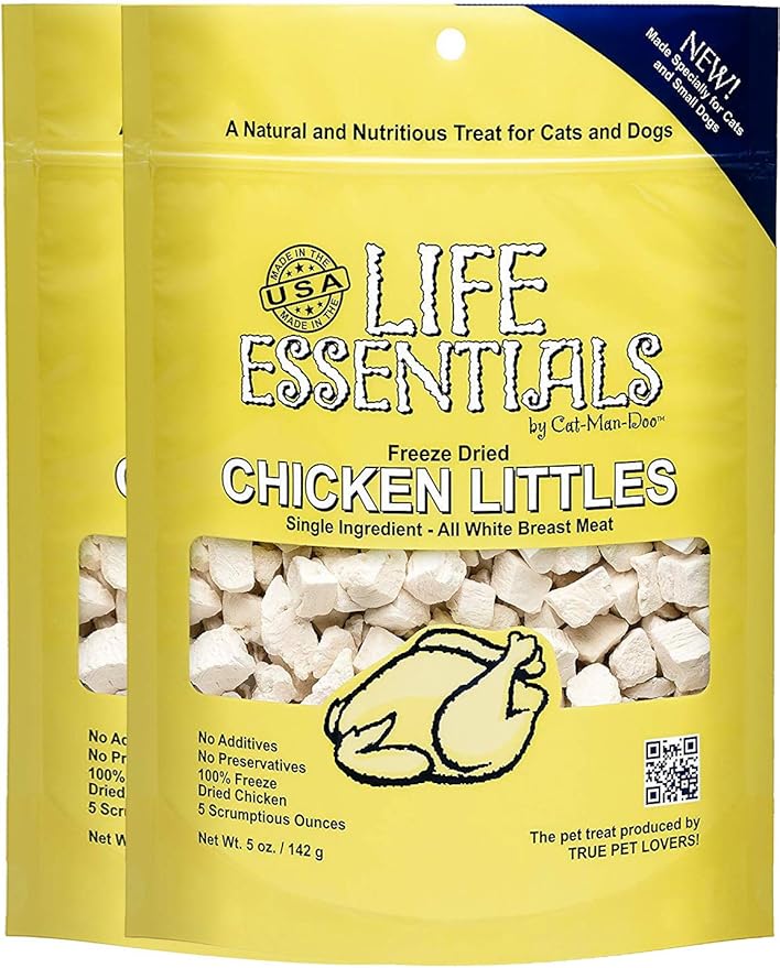 Life Essentials Chicken Littles Freeze Dried Chicken Cat & Small Dog Treats, Healthy Single Ingredient Training Treats & Cat Snacks, Perfect Bite Size, Made with Real Chicken – 5 oz (2 Pack)