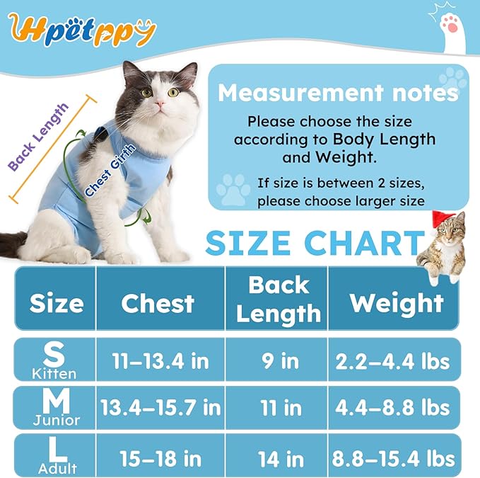 Hpetppy Recovery Suit for Cats After Surgery Soft Breathable Pet Bodysuit E-Collar & Cone Alternative Surgical Suit Kitten Wear Anti Licking Wounds Cat Onesie Cats Neuter Shirt Blue S