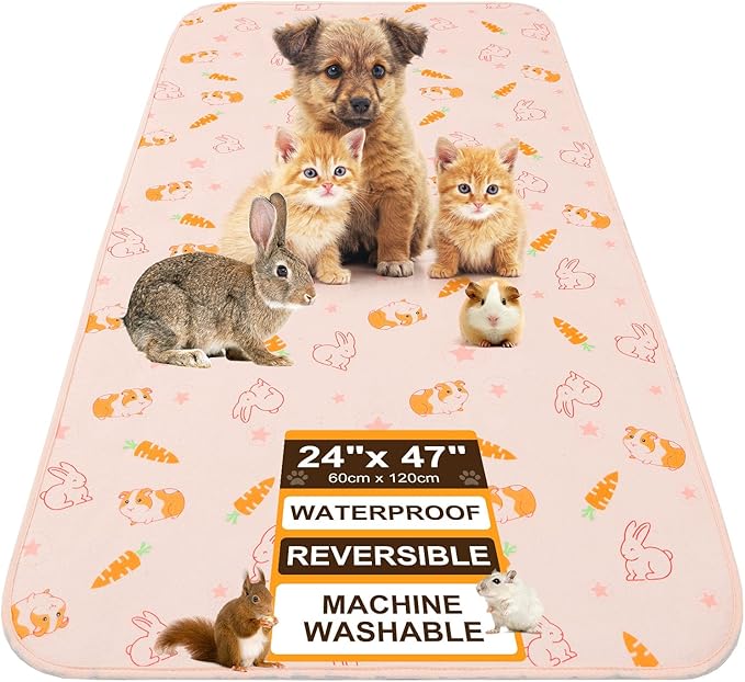 BEAUTYZOO 2 Pack Guinea Pig Cage Liners, Washable Reversible Fleece Guinea Pig Bedding, Waterproof Super Absorbent Pee Pads for Small Animals Rabbit - 24" x 47" Pink