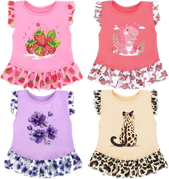 XPUDAC 4 Pack Dog Dresses Cute Printed Puppy Clothes for Small Dogs Girl Chihuahua Doggie Outfits Tank Top Vest Dresses Cat Apparel, XX-Small(Chest-11)
