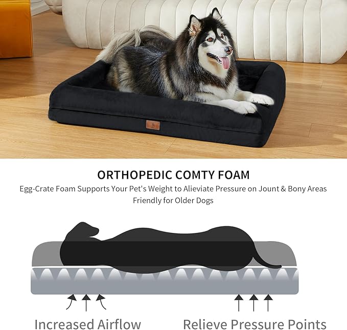 Jumbo Orthopedic Dog Bed for Extra Large Dogs, Waterproof Dog Bed with Removable Cover, 4-Sides Removable Bolster Soft Sofa Pet Mat with Nonskid Bottom, Washable Pet Beds for Large Dogs