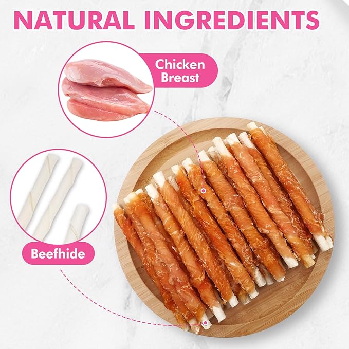 Dog Treats, 5 Inch Chicken Wrapped Rawhide Sticks for Dogs, Teeth Cleaning Dog Chew Snacks for Puppy and Small Dogs, 8.8oz
