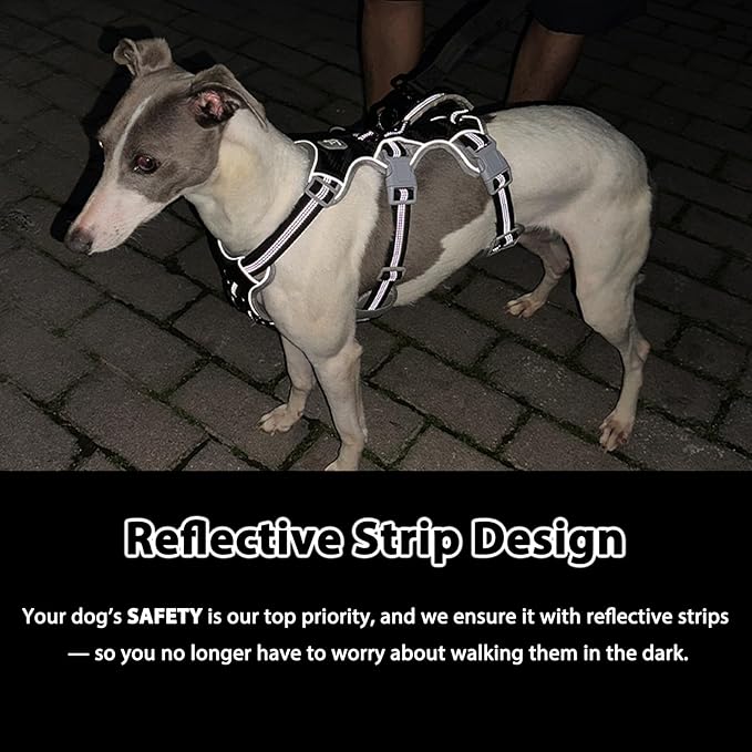 Huntboo Escape Proof Dog Harness, Escape Artist Harness, Reflective Harness with Padded Handle, Breathable, Durable, Adjustable Vest for Medium Dogs Walking, Training, and Running Gear (Black,XL)