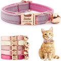 Personalized Non-Breakaway Cat Collar with Name, Luxury Soft Velvet Custom Engraved Name Collar with Bell for Kittens & Cats (Thistle, S (6.5-10.5 inches))