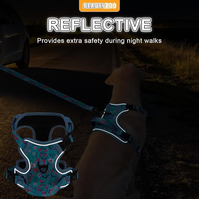 BEAUTYZOO No Pull Dog Harness Large,Adjustable Dog Harness and Leash Set -Easy Wearing with 3 Buckles/Control Handle,No Choke Soft Padded Reflective Pet Vest for Training Walking Hiking,Blue XL