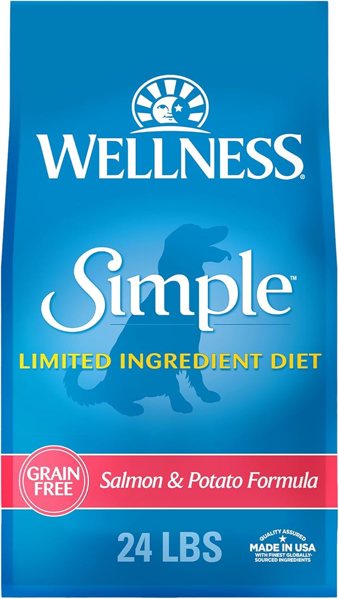 Wellness Simple Limited Ingredient Dry Dog Food for Sensitive Stomachs, Supports Skin & Coat, Grain-Free, Natural, Salmon & Potato Recipe, (24-Pound Bag)