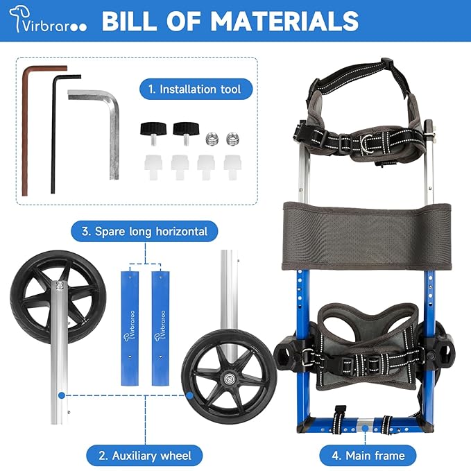 Dog Wheelchair for Back Legs, Dog Wheelchair with All-Terrain Tires & Durable Bearings, Large Dog Wheelchair for Back Legs, 48.5-66.1 lbs (L)